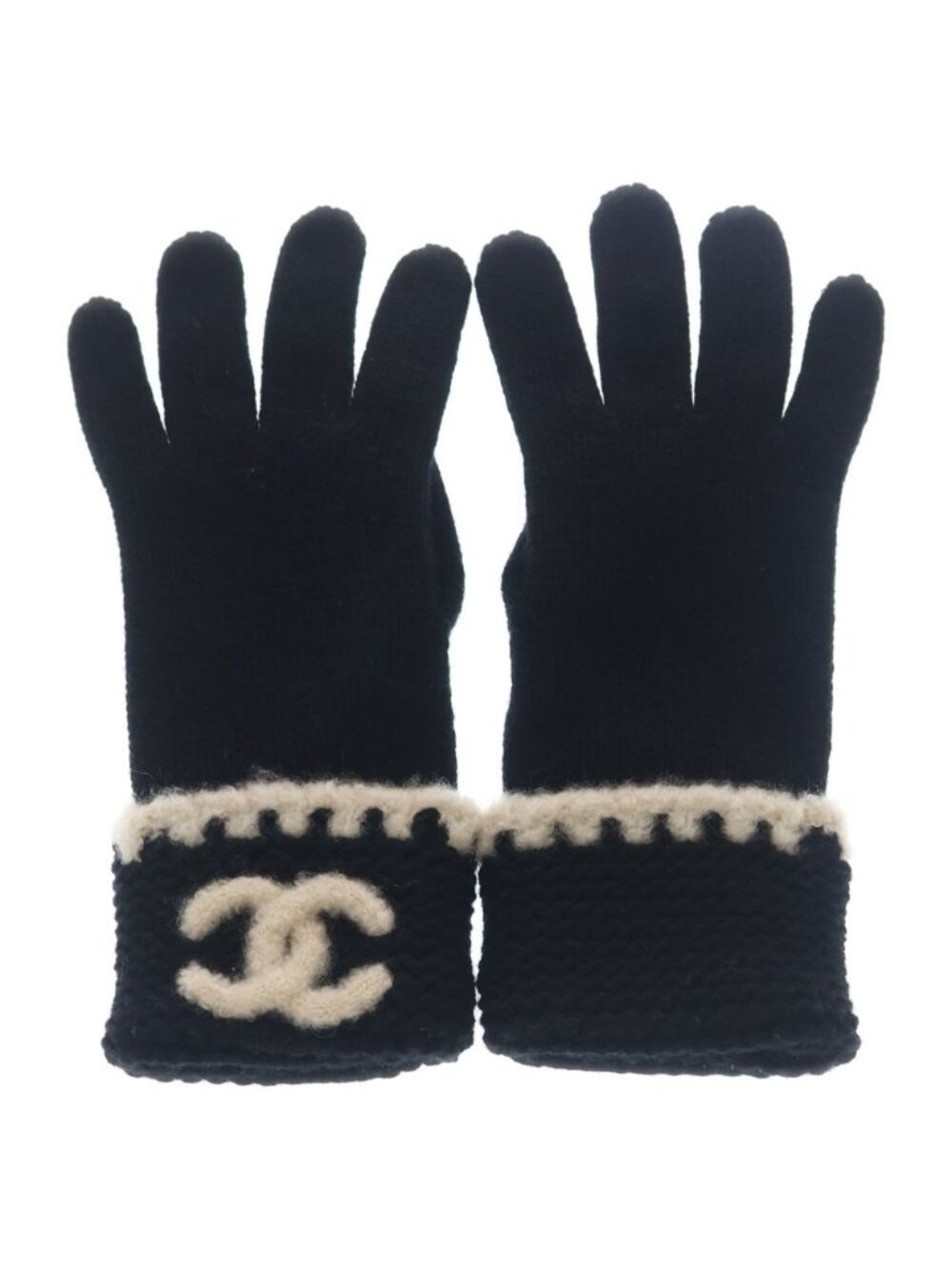 Chanel CC Logo Cashmere Knit Gloves Black - Picture 1 of 6